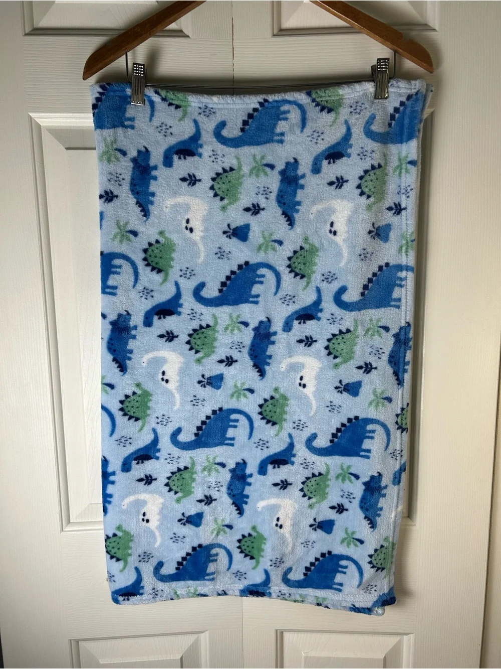 Gentle Steps Blue Green Dinosaurs Baby Blanket Leaves Palm Tree Volcano Dino